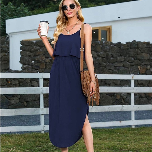 NWT-LILBETTER Women's Adjustable Strappy Split Summer Beach Casual Midi Dress -M - Picture 2 of 5